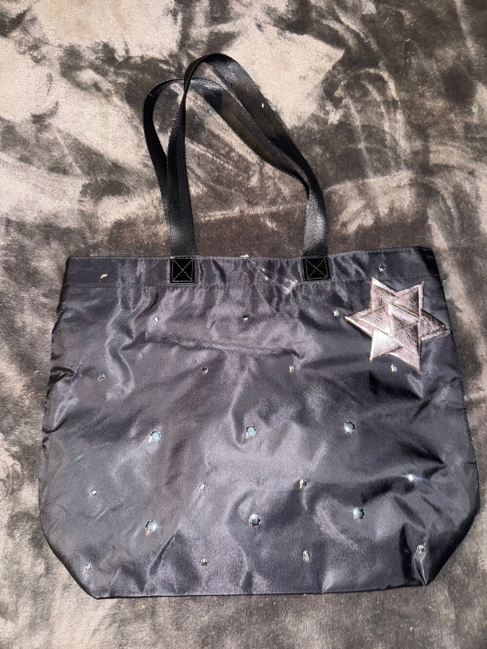 Bath & Body Works VIP Holiday Tote Black Nylon Studded Star Bag